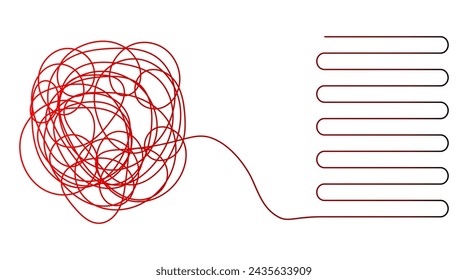 Tangle and untangle, psychotherapy and psychology concept vector line illustration.