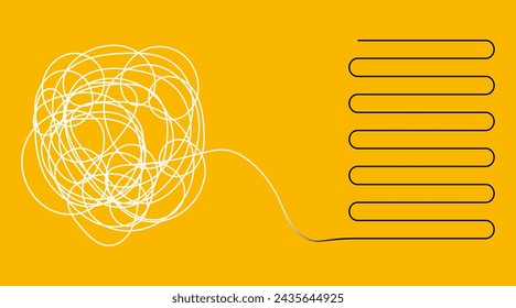 Tangle and untangle, psychotherapy and psychology concept vector line illustration.