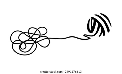 Tangle and untangle, psychotherapy and psychology concept, black isolated silhouette