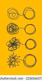 Tangle and untangle set of circles. Psychotherapy logo. Tangled hand drawn concept. Problems solution symbol