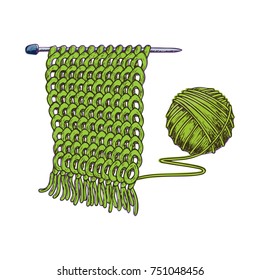 Tangle of yarn and knitting needles, colorful sketch illustration of accessories for handicrafts. Vector