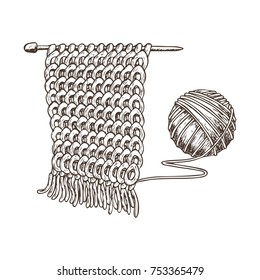 Tangle of yarn and knitting needles, sketch illustration of accessories for handicrafts. Vector