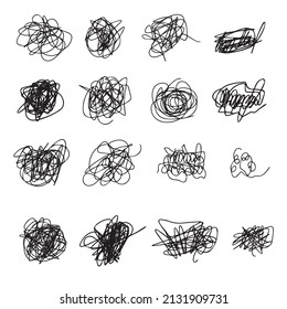 Tangled abstract scribble with hand drawn line. Doodle elements. Isolated sketch on white background. Vector illustration