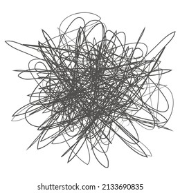 Tangled abstract scribble with hand drawn line. Doodle  vector drawn tangles, lines, circles. Black line abstract scribble shape. tangled chaos, depression, aggression, evil