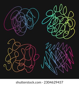 Tangled abstract scribble with hand drawn line.  Gradient doodle elements. Vector illustration

