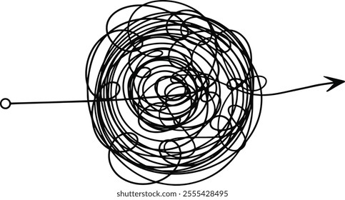 Tangled abstract scribble lines collection. Line chaotic way. Complex messy lines as a problem solving concept of chaos. Messy confusion to clarity step by step illustration