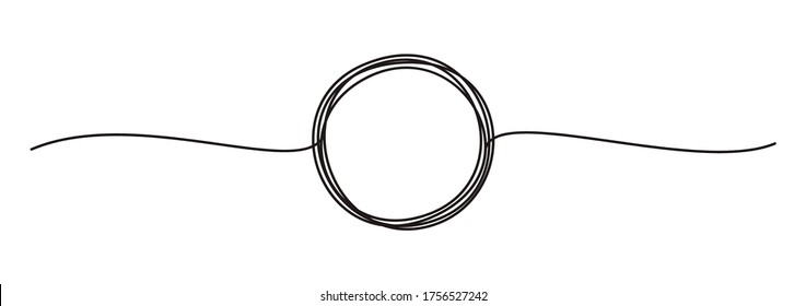 Tangled banner with scribbled circle hand drawn with thin line, divider shape. Isolated on white background. Vector illustration