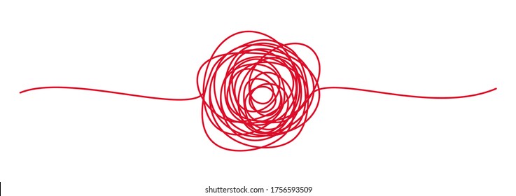 Tangled banner with scribbled circle hand drawn with thin line, divider shape. Isolated on white background. Vector illustration