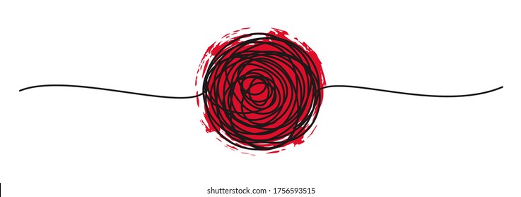Tangled banner with scribbled circle hand drawn with thin line, divider shape. Isolated on white background. Vector illustration