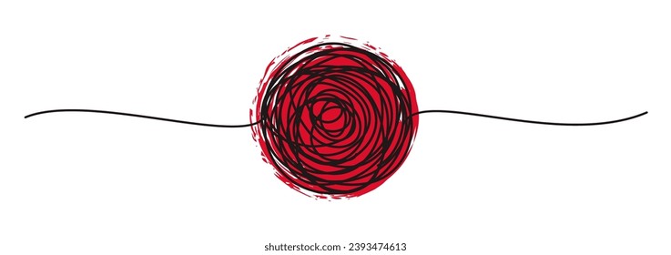 Tangled banner with scribbled circle hand drawn with thin line