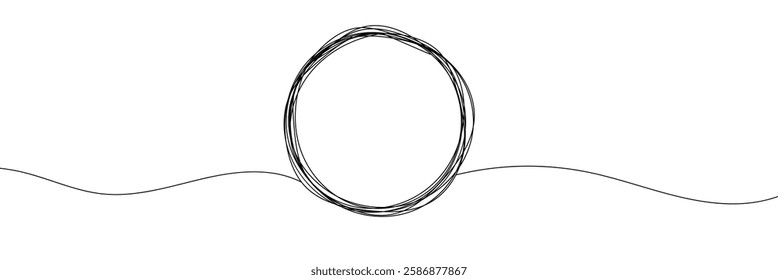 Tangled banner with scribbled circle hand drawn with thin line, divider shape. Isolated on white background. Vector illustration .