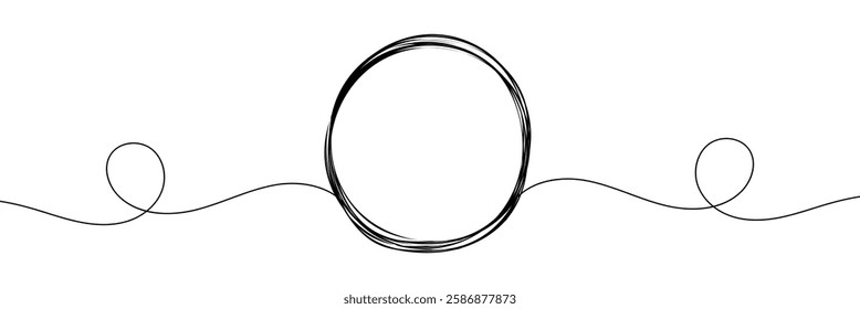 Tangled banner with scribbled circle hand drawn with thin line, divider shape. Isolated on white background. Vector illustration .