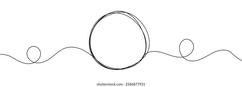 Tangled banner with scribbled circle hand drawn with thin line, divider shape. Isolated on white background. Vector illustration .