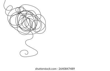 Tangled black thread on white background. Vector Illustration . EPS 10 .  
