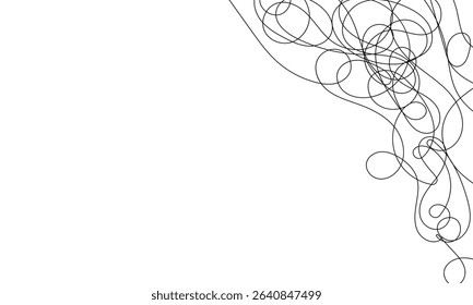Tangled black thread on white background. Vector Illustration . EPS 10 .  