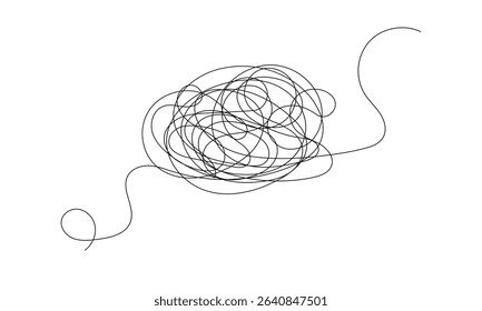 Tangled black thread on white background. Vector Illustration . EPS 10 .  