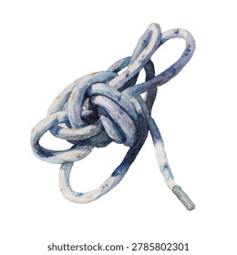 Tangled blue rope with knot