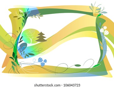 Tangled branches, covered with green foliage on a light background