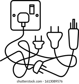 tangled cables line art illustration