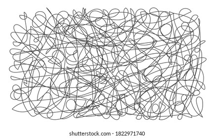 Tangled chaos abstract hand drawn messy scribble background vector illustration. Random chaotic dynamic scrawl lines. Wild emotion irregular pattern isolated on white background.