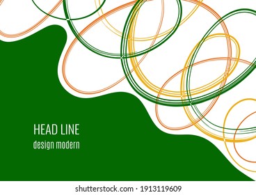 Tangled chaotic doodles on white, colored wave, space for text. Creative template for your design. Vector illustration
