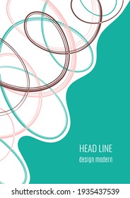 Tangled chaotic doodles on white, colored wave, space for text. Creative template for your design. Vector illustration