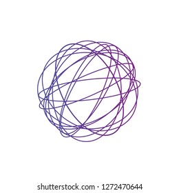 Tangled circle clew, Colored intricate texture. Chaotic colorful tangled circles. Chaos stripes. Vector Illustration isolated on white background.