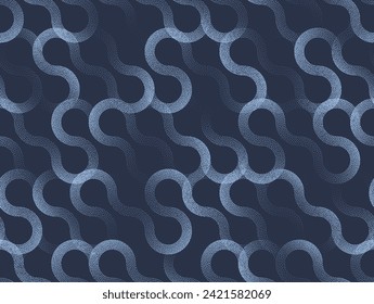 Tangled Curved Lines Seamless Pattern Trend Vector Blue Abstract Background. Layered Complicated Structure Half Tone Art Illustration for Textile. Endless Graphic Abstraction Wallpaper Dotwork Texture