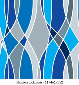 Tangled curvy lines seamless pattern, vector repeat endless background, artistic stripes trendy tiling wallpaper motif. Usable for fabric, wallpaper, wrapping, web and print. Blue color sample swatch.
