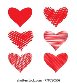 tangled dribble beautiful red hearts vector set