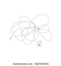 Tangled Earphones, Wired Earbuds Vector Illustration Background