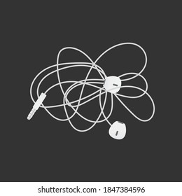 Tangled Earphones, Wired Earbuds Vector Illustration Background