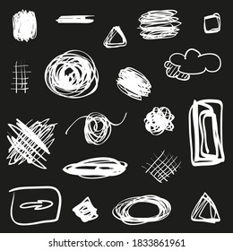 Tangled geometric shapes. Hand drawn geometric scrawls. Black and white illustration