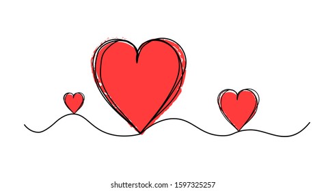 Tangled grunge heart round scribble hand drawn with thin line, vector illustration