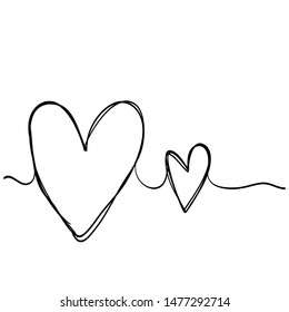 Tangled grunge round scribble hand drawn heart with thin line, divider shape.doodle style vector