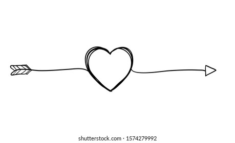 Tangled grunge round scribble hand drawn heart with thin line, divider shape. continuous line style vector isolated