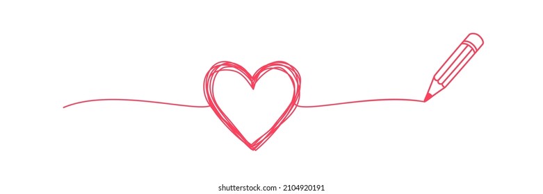 Tangled grungy heart scribble drawn with a pencil concept
