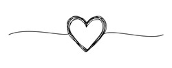 Tangled Grungy Heart Scribble Hand Drawn With Thin Line, Divider Shape. Isolated On White Background. Vector Illustration