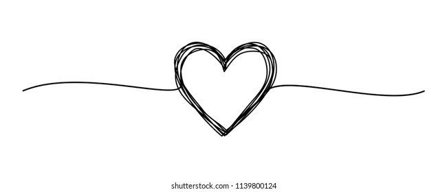 Tangled grungy heart scribble hand drawn with thin line, divider shape. Isolated on white background. Vector illustration