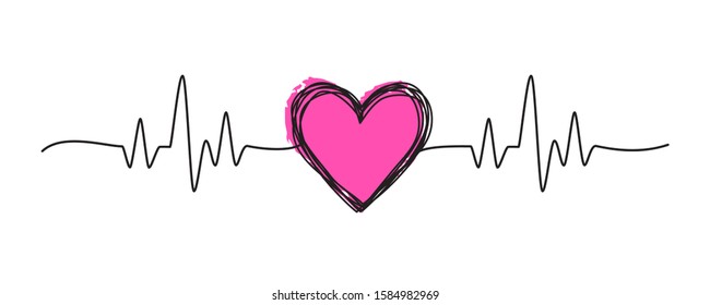 Tangled grungy heart scribble hand drawn with thin line, divider shape. Isolated on white background. Vector illustration