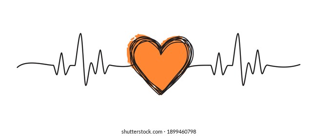 Garabato de corazón agrio enmarañado dibujado a mano con forma de línea delgada, divisor. Aislado sobre fondo blanco. Ilustración del vector