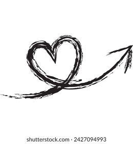 Tangled grungy heart scribble hand drawn with thin line, divider shape. Isolated on white background. Vector illustration
