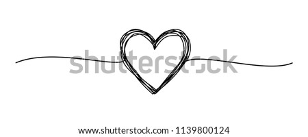 Tangled grungy heart scribble hand drawn with thin line, divider shape. Isolated on white background. Vector illustration