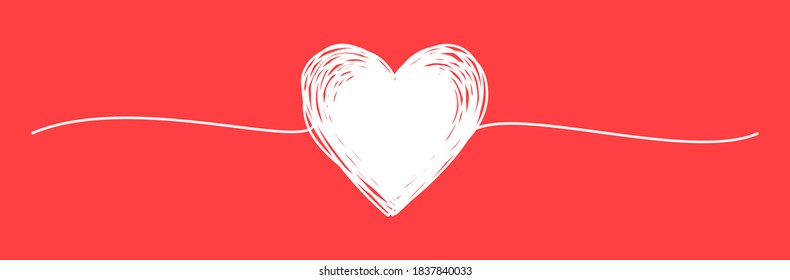 Tangled grungy heart scribble on red background, hand drawn with thin line, divider shape. Vector illustration