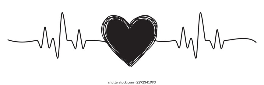 Tangled grungy HEARTBEAT hand drawn scribble isolated on white background