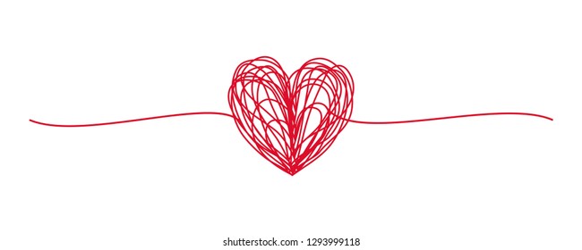 Tangled grungy red heart scribble hand drawn with thin line, divider shape. Isolated on white background. Vector illustration Tangled grungy red heart scribble hand drawn with thin line, divider shape. Isolated on white background. Vector illustration