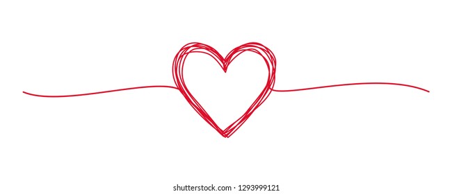 Tangled grungy red heart scribble hand drawn with thin line, divider shape. Isolated on white background. Vector illustration