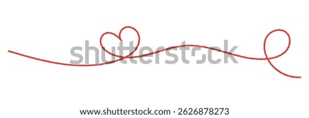 Tangled grungy red heart scribble hand drawn with thin line, divider shape. Isolated on white background. Vector illustration, Line of red yarn, long red thread vector.