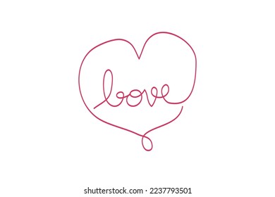 Tangled grungy round hand drawn thin line drawing, freehand drawn heart shape. doodle heart. Heartbeat and love. the word love in heart cute. for decorating the wedding ornament for valentine's day.