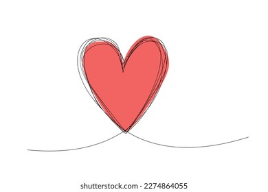 Tangled grungy round scribble hand drawn heart with thin line, divider shape. Isolated on white background. Vector illustration